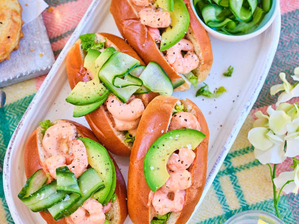 Prawn Cocktail Brioche Rolls with Sriracha and Pickled Cucumber