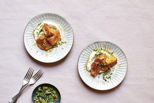 Cardamom-Roasted Persimmons with Pistachios