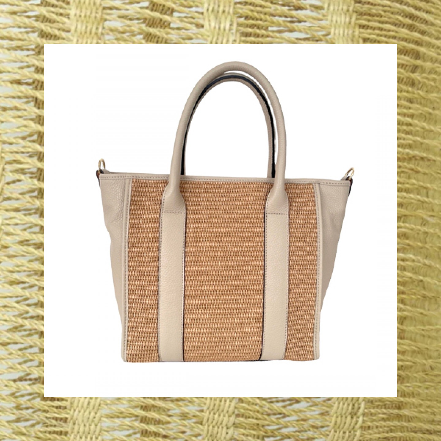 Raffia and leather tote