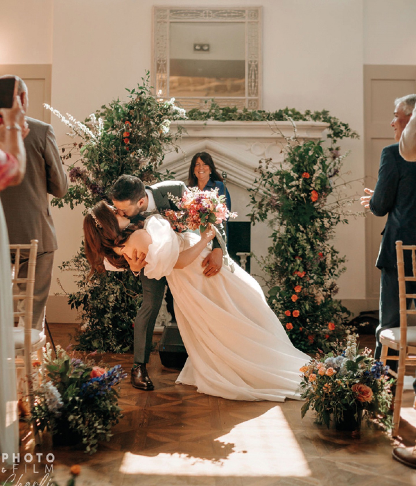 A Second Hand Dress and Lace Cape for A Relaxed and Informal Family Garden  Wedding